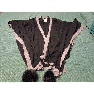 Crarlie Paige Womens Black & Gray Shawl/Cape with Pom-Poms